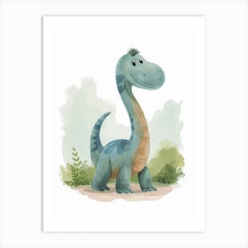 Cute Cartoon Acrocanthosaurus Dinosaur Watercolour 1 Art Print