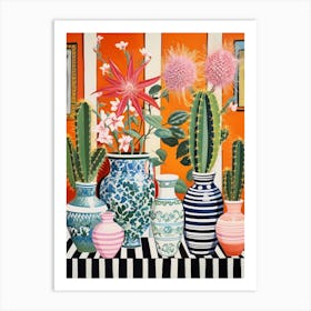 Cactus Painting Maximalist Still Life Zebra Cactus 2 Art Print