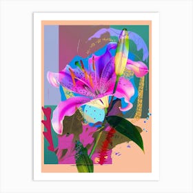 Lily 1 Neon Flower Collage Art Print