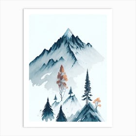 Mountain And Forest In Minimalist Watercolor Vertical Composition 220 Art Print