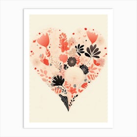 Coral Floral Heart Cream Art Print