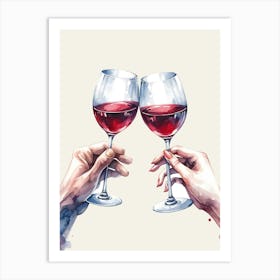 Two Hands Holding Wine Glasses Art Print