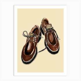 Pair Of Brown MiuMiu Shoes - Fashion Artwork Art Print