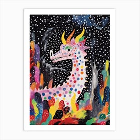 Dragon Flat Crayon Illustration 3 Art Print