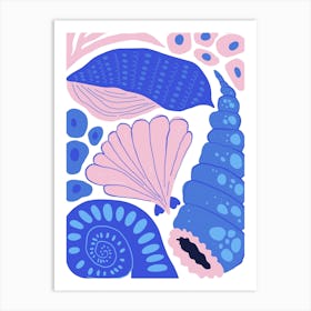 Pink and Blue Sea Shells Ocean Collection Boho Art Print