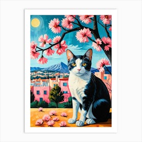 Cat In Cherry Blossoms Art Print