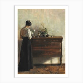 Interior-Artist's Wife by Dresser Reading by Carl Holsoe (1863-1935) Art Print