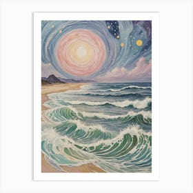 Cosmic Moonlight At The Beach Art Print