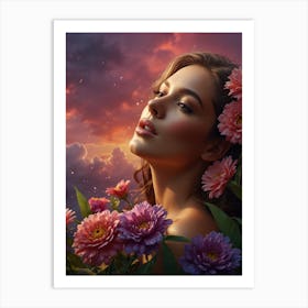 Beautiful Girl With Flowers 2 Art Print