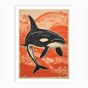 Orca, Woodblock Animal  Drawing 4 Art Print