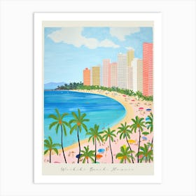 Poster Of Waikiki Beach, Honolulu, Hawaii, Matisse And Rousseau Style 2 Poster