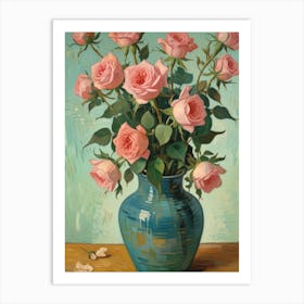 A vase of roses Art Print