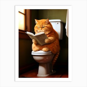 Orange Cat Reading A Book Art Print