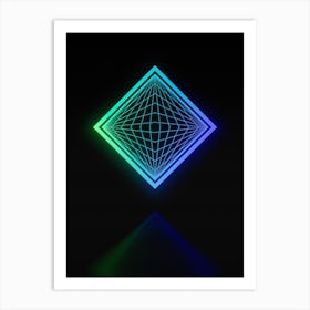 Neon Blue and Green Abstract Geometric Glyph on Black n.0331 Art Print