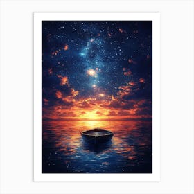 Starry Sky With A Boat 6 Art Print