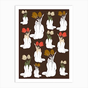 Tulips Pattern In Brown Art Print