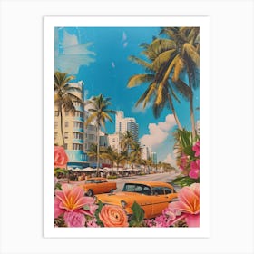 Miami Beach   Floral Retro Collage Style 4 Art Print