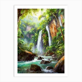 Lush Rainforest With Hidden Waterfalls And Rivers Art Print