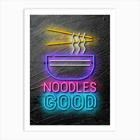 Noodles, sushi — Neon food sign, Food kitchen poster, photo art Art Print