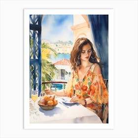 At A Cafe In Marbella Spain 2 Watercolour Art Print