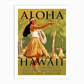 Aloha Hawaii, Dancing Hula Girl Art Print