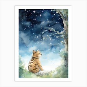 Tiger Illustration Stargazing Watercolour 1 Art Print
