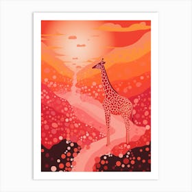 Giraffe At Sunset Pink & Orange 3 Art Print