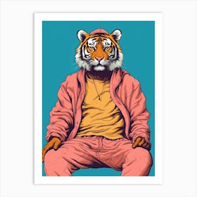 Tiger Illustrations Wearing Pyjamas 2 Art Print