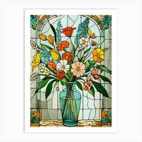 Stained Glass Flowers In A Vase Art Print