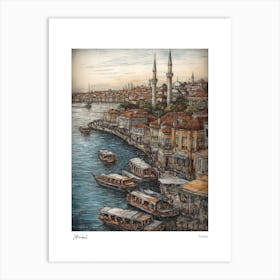 Istanbul Turkey Drawing Pencil Style 1 Travel Poster Art Print
