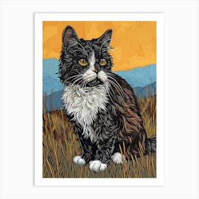 Selkirk Rex Cat Relief Illustration 3 Art Print