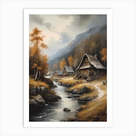 In The Wake Of The Mountain A Classic Painting Of A Village Scene (23) Art Print
