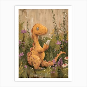 Dinosaur On A Mobile Phone 3 Art Print