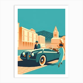 Vintage Car And Woman Art Print