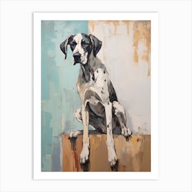 Great Dane Dog, Painting In Light Teal And Brown 2 Art Print