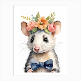 Baby Opossum Flower Crown Bowties Woodland Animal Nursery Decor (7) Result Art Print