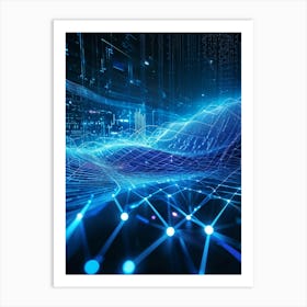 Abstract Cyber Security Theme With Geometric Dots And Lines Forming A Network Like Grid Blue And N (1) 2 Art Print