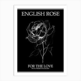 English Rose Black And White Line Drawing 11 Poster Inverted Art Print