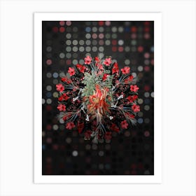 Vintage Crimson Glory Pea Floral Wreath on Dot Bokeh Pattern n.0598 Art Print