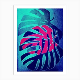 Blue turquoise pink monstera Art Print