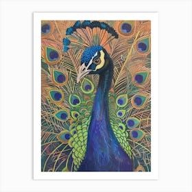 Colourful Folk Inspired Peacock Portrait 2 Art Print