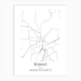 Krizevci,Croatia Minimalist Map Art Print