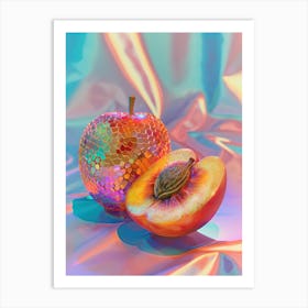 Disco Peach Print Poster Glam Disco Ball Peaches Art Print