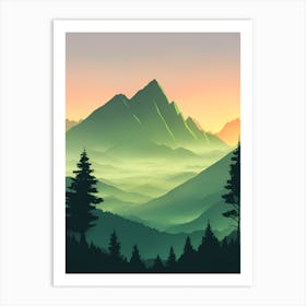 Misty Mountains Vertical Composition In Green Tone 7 Art Print