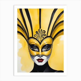 A Woman In A Carnival Mask, Yellow And Black (27) Art Print