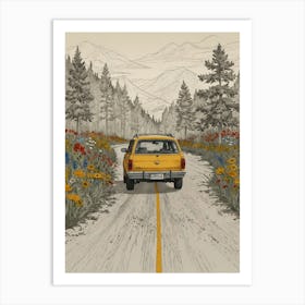 Yellow Car On Road Canvas Print Art Print