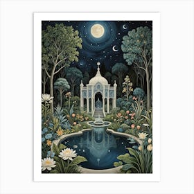 Midnight Garden Fountain Art Print