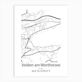 Velden Am Worthersee,Austria Minimalist Map Art Print