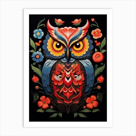 Folk Bird Illustration Eastern Screech Owl 1 Art Print