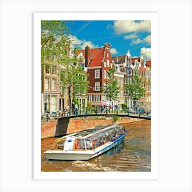 Amsterdam, Tour Boat On Canal Art Print